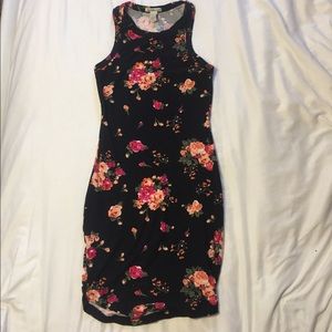 Black and floral body con dress: size xs
